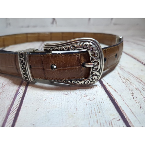 Brighton Accessories - Brighton Reversible Swivel Faux Croc Belt‎ Sz M 30 Br/Bl Silver Buckles 43102